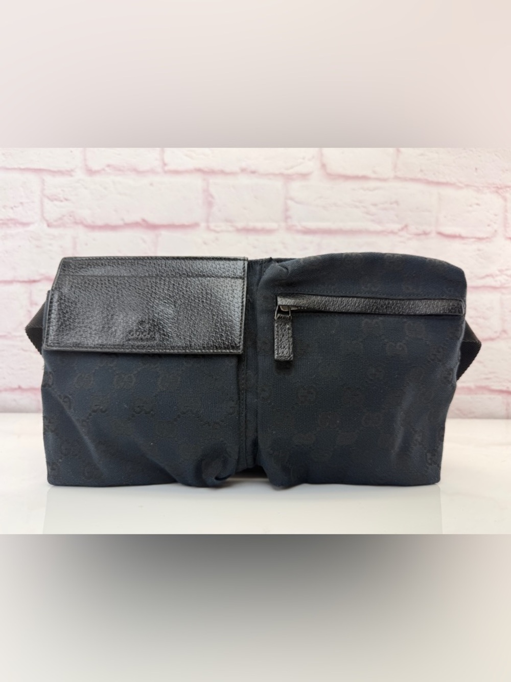 Gucci Black Monogram Double Gg Fanny Waist Belt Bag